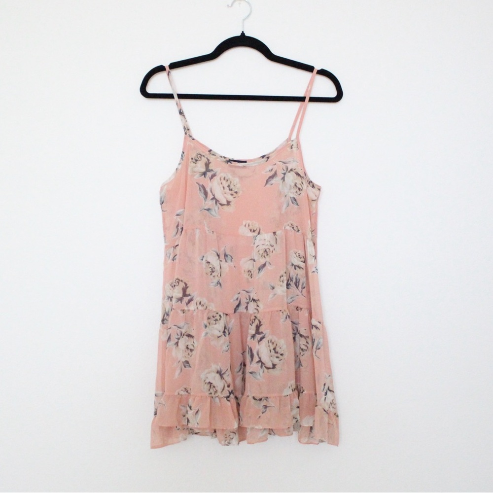 Love Culture Sheer Tiered Mini Dress in Pink Floral